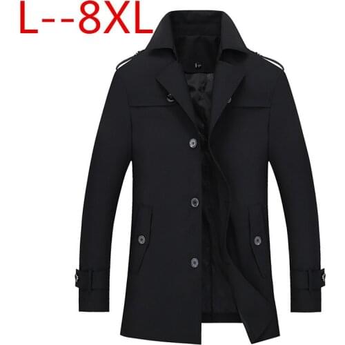 8XL 6XL 5XL 4XL Mens Trench Coat Fashion Casual Autumn Long Windbreaker Turn-down Overcoat Plus Size Classic Trenchcoat