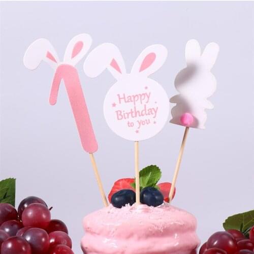 24Pcs Lovely Crystal Bunny Rabbit Cupcake Topper Cake Decoration Girls Boys Birthday Bday Party Supplies Glitter Cake Pics