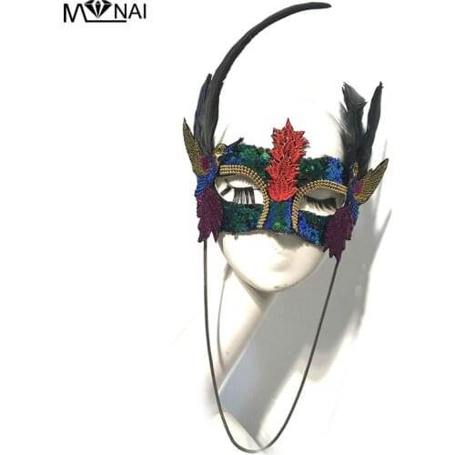 Unique Girls Paillettes Sexy Lace Mask Appeal High-end Embroidery Exaggerated Masks Adult Venice Feathers Gothic Party Mask