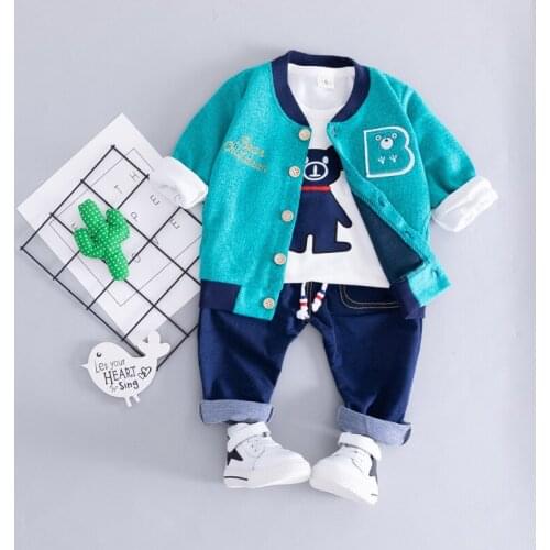 Baby Boys Spring Suit Cartoon Printed Cotton Corduroy Jacket Casual T-shirt Pants Toddler Girl Childrens Sport Set Clothing