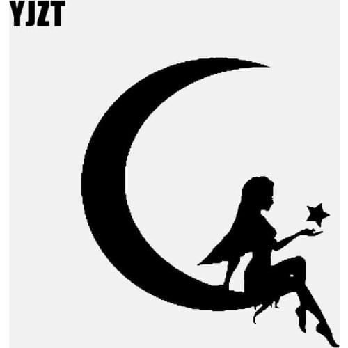 YJZT 11.7CM*13CM Car Stickers Vinyl Decal Beautiful Girl Moon And Stars Black/Silver C3-0655