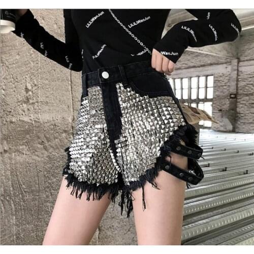 High Waist Women Rivet Denim Shorts Summer Spring Autumn Booty Shorts Loose Tassel Female FashionSexy Denim Short S/Xl J2311