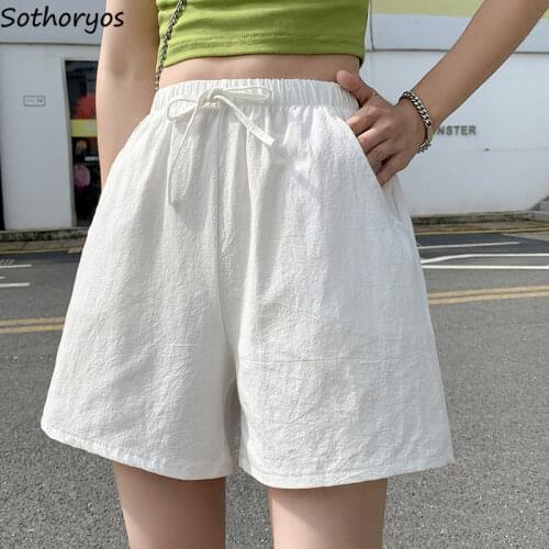 Women Solid Sleep Bottoms Breathable Pockets High Waist Cozy Students Shorts Thin Nightwear Loose Home Female Lounge New-arrival