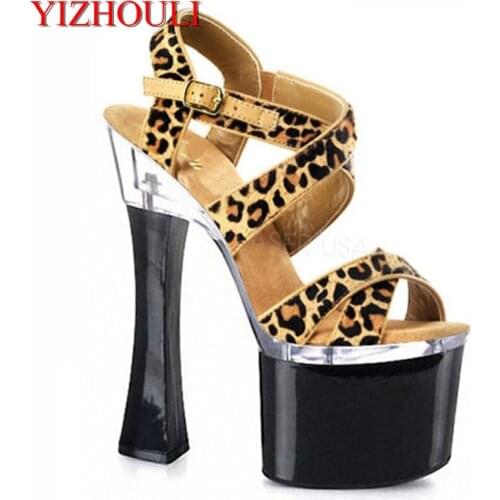 Women sandals, sexy leopard high heel sandals crystal high-heeled sandals 18cm
