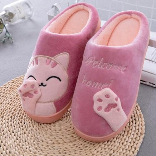 Women Winter Home Slippers Cartoon Cat Shoes Non-Slip Soft Winter Warm House Slippers Indoor Bedroom Lovers Couples Floor Shoes