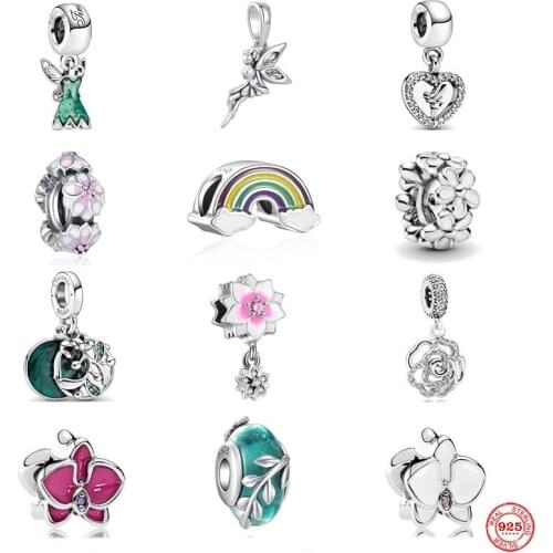New Flower Fairy Pendant Charm Rainbow Bead Fit Pandora Original Accessories Sterling Silver 925 Bracelet For Women Jewelry Gift