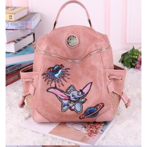 SHEE Dumbo womens backpack student backpack fashion Embroidery badges lady Travel bag High quality large capacity School bag