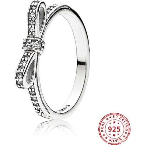 Real 925 Sterling Silver Pan Ring Pave Logo Signature With Crystal Rings For Women Wedding Party Gift Jewelry 2020