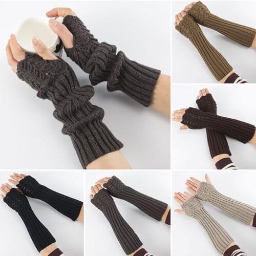 Winter Fashion Fingerless Gloves Unisex Men Ladies Warm Soft Knitted Mittens Elastic Cuffs Long Mitten Guantes