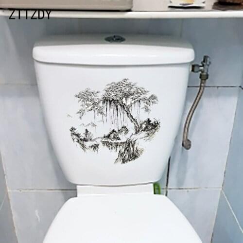 ZTTZDY 23.6×21.6CM Classical Art Ink Painting Home Bedroom Wall Stickers Personality Toilet WC Decor T6-0192