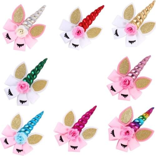 1PC Fashion Dress-up Party Decoration New Halloween Unicorn Hair Clips Childrens Unicorn Party hair accessories 8colors U pick