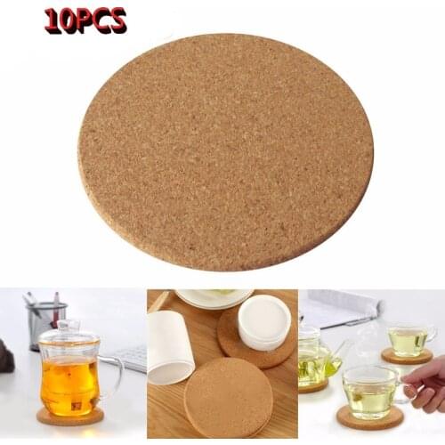 10 PCS Insulation Round Cork Plain Coaster Coffee Wine Beverage Tea Coaster Mat Home Office Mat Non-slip Tableware Kitchen Mat
