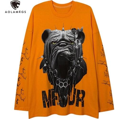 Aolamegs Sweatshirts Men Punk Cool Dog O-Neck Tops Autumn Hip Hop Harajuku Fashion Pullovers High Quality Cozy Couple Streetwear