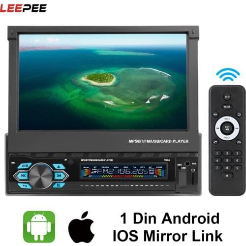LEEPEE GPS Navigation 1 Din Car Radio Bluetooth Mirror Link Android/IOS Car Stereo Radio 7" TFT Touch Screen