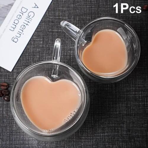 Heart shaped love cup glass couple double cup heat-resistant wine cup tea cup milk juice coffee cup tableware with handle