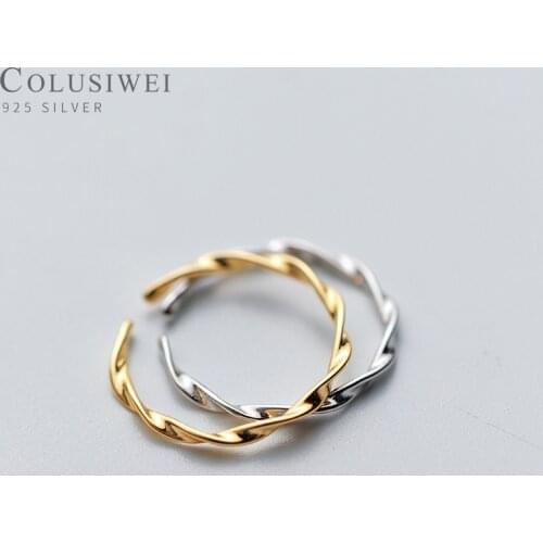 COLUSIWEI Genuine 925 Sterling Silver Gold Color Twisted Wave Pattern Ring for Women Open Adjustable Rings Fine Jewelry Bijoux