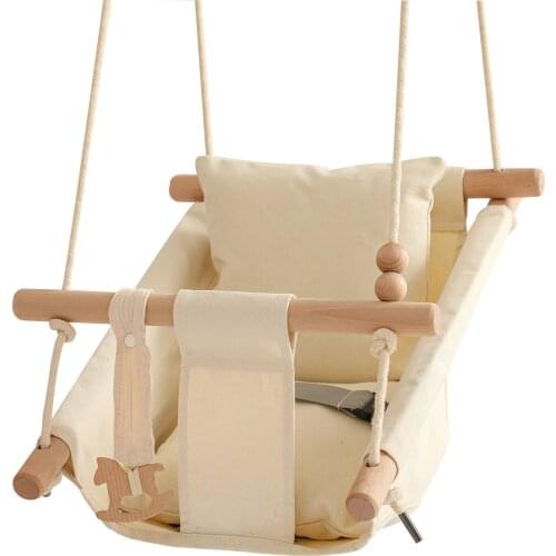 Let‘s Make Baby Swing Chair Canvas Hanging Wood Recliner Children Baby Rocker Toy Safety Baby Bouncer Outside Chair Toy Rocker