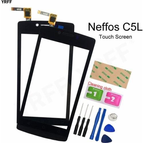 For TP-Link Neffos C5L Touch Screen Digitizer C5L 4.5'' Touch Front Glass Panel Sensor Phone Assembly Parts 3M Glue