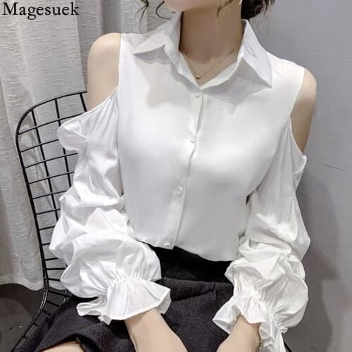 Elegant Sexy Off Shoulder Shirt Women Office Lady Spring 2021 Long Sleeve Blouse Women Button Up Korean Fashion Tops Mujer 15831