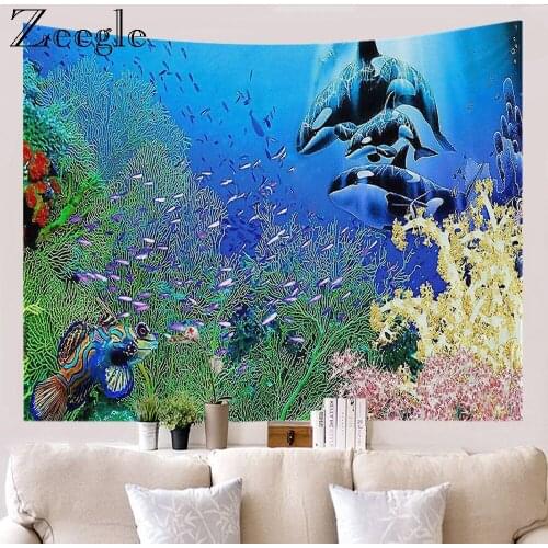 Zeegle Sea World Printed Home Decor Tapestry Wall Hanging Polyester Tapestry for Living Room Tapestry Bedspread Camping Blanket