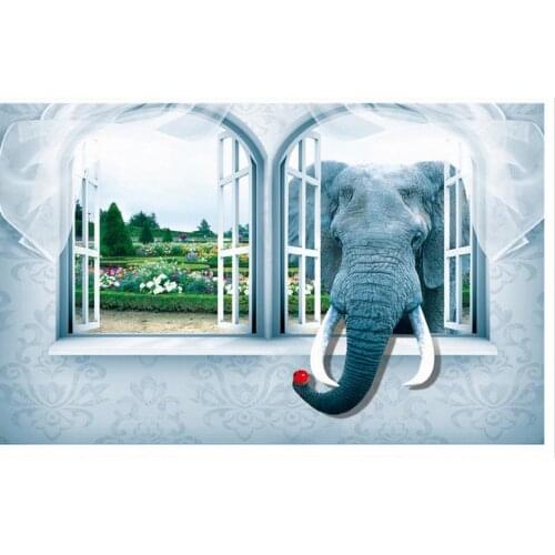 Customized 3d wallpaper 3d wall murals wallpaper 3D stereo elephant window space decorative TV background living room wallpaper