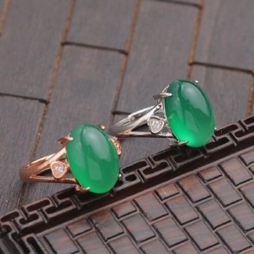 S925 Sterling Silver Inlaid Ice Chrysoprase Natural Gemstone Ring