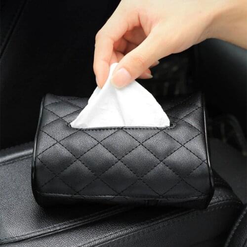 Car Tissue Box Holder PU Leather Dashboard Napkin Paper Box Case Holder For Home Office Auto Accessories Black Pink