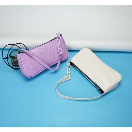 Fashion Alligator PU Leather Underarm Shoulder Bags For Women Casual Solid Color Acrylic Chain Female Shoulder Handbags