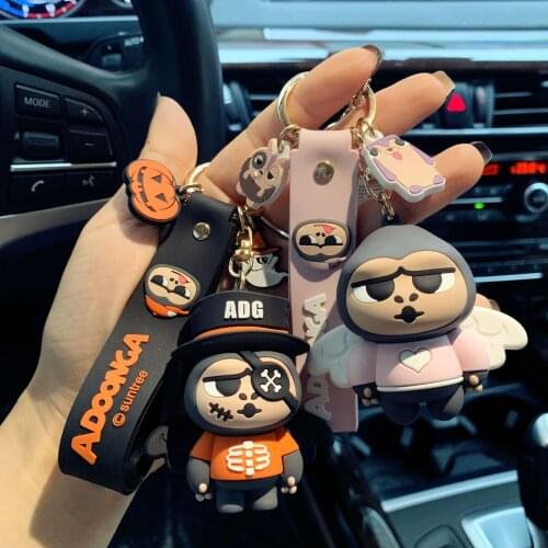 New Fashion Cute Anime Keychain Cartoon Orangutan Animal Key Ring Women Couple Boyfriends Bag Funny Pendant Key Holder