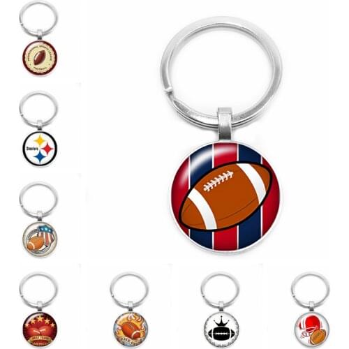 2019 New Football LOGO Key Ring Football Enthusiasts Key Ring 25mm Glass Dome Football Key Ring Gift Jewelry