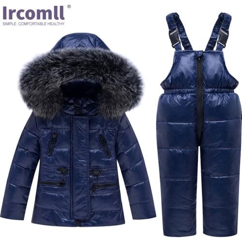 Ircomll 2020 New Winter Childrens clothing Winter Duck Down Boys Clothes Sets Fur Jacket Coat+Pants Jacket kids Suit Outfit