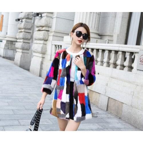 2020 New Arrival Patchwork Mixed Colors True Natural Real Mink Fur Coat Genuine Mink Fur Jakcet FREE SHIPPING JN497