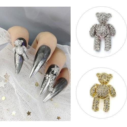 New Japanese bear jewelry, zircon movable bear, cute nail art, bear jewelry, gold and silver
