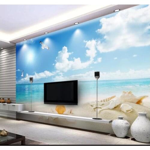 Custom photo wallpaper 3d wallpaper for walls 3 d Blue sky, white clouds, beach, seascape murals TV background wall papers decor