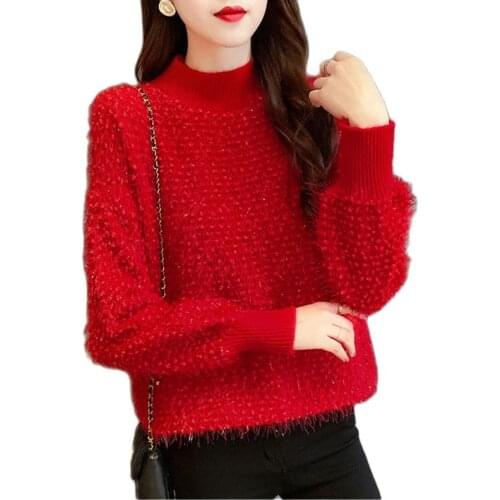 2021Autumn Winter Pullover Plus Coat Thicken/Bright Silk/Sweater Women New Style Long-Sleeved Bottoming Sweater Female Top A423