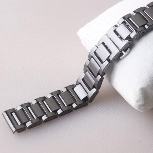 New 22mm 18mm 20mm Ceramic and Stainless Steel Buckle Watchband White Black Watches Band Watch Strap Butterfly Buckle Wristband