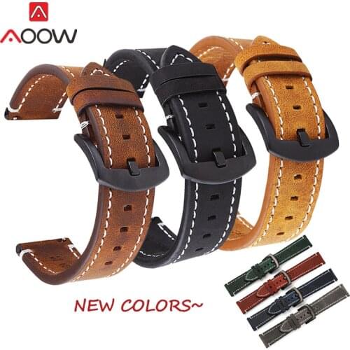 18mm 20mm 22mm Vintage Genuine Leather Strap Men Replacement Band for Samsung Galaxy 42mm 46mm Gear S2 S3 Huawei Watch GT 2 pro