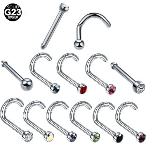 20pcs/lot G23 Titanium Nose Piercings Nose Pin Lots Nose Studs Bone Hoops Nostril Screw Piercings Septum Body Jewelry Piercing