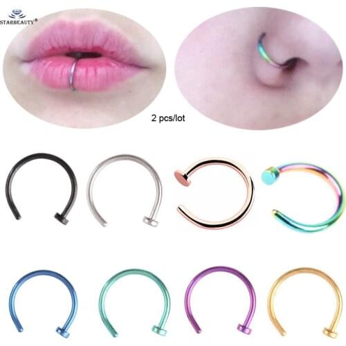 2pcs Hot Moon Clip Fake Nose Ring Hoop Septum Rings Labret Lip Ring False Nostril Piercing Oreja Helix Earrings Cuff Ear Jewelry