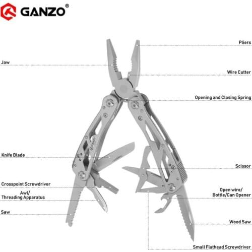 Ganzo G200 series G202 Multi pliers 24 Tools in One Hand Tool Set Screwdriver Kit Portable Folding Knife Stainless Steel pliers