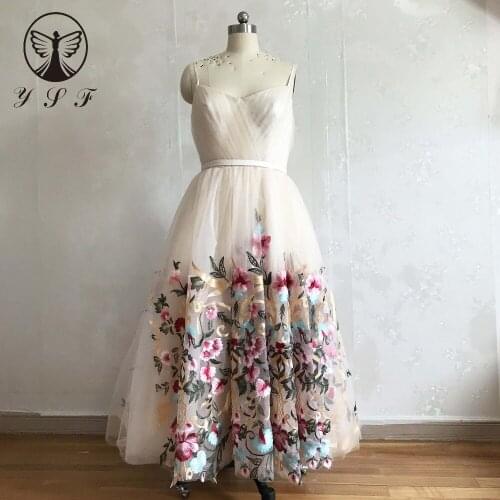 YSF 2018 Vintage Vestidos De Formature Spaghetti Strap Pleated Sleeveless Lace Tulle Ankle Length Prom Dresses