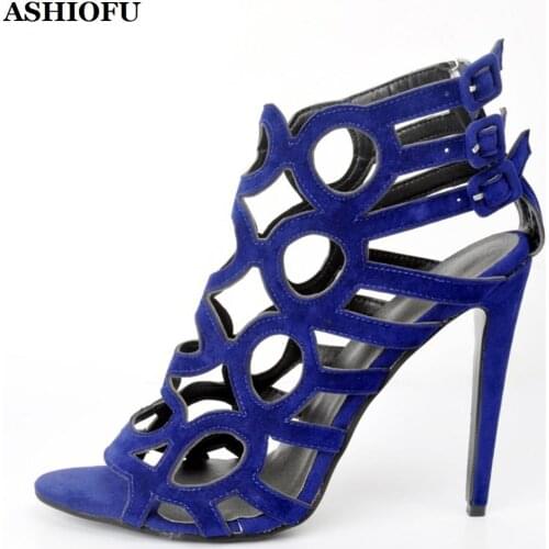ASHIOFU Handmade Classic Ladies High Heel Sandals Cross-strap Peep-toe Sexy Party Prom Shoes Large Size Evening Fashion Sandals