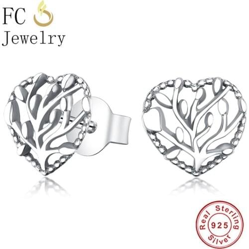 FC Jewelry 925 Sterling Silver Minimalist Tree of Life Stud Earrings For Women Brincos Prevent Allergy Small Pendientes 2020 New