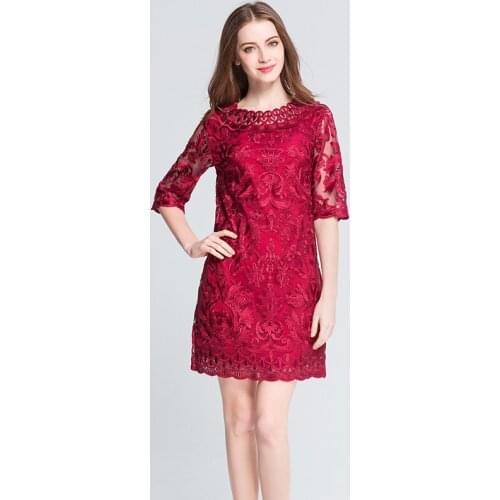 2020 Summer Fall Womens Wine Red Embroidery Hollow Out Slim Dress , Spring Woman Clothes , Elegant Dresses for Women