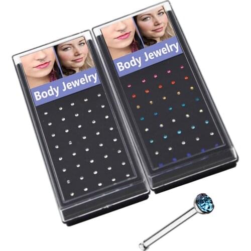 40pcs CZ Crystal Stainless Steel Nose Bone Stud Ring Jewelry Body Piercing Case 20 gauge