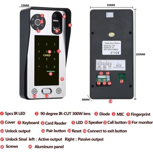 7 Inch Wireless WIFI IC Card /Password/Fingerprint Access Control Video Door Phone Intercom System