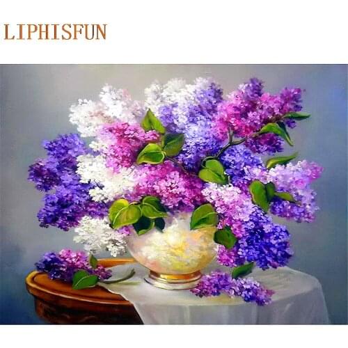 Diamond Painting Cross Stitch Full Square Round Picture of Rhinestone DIY Mosaic Embroidery Flower in vase New Year Gift