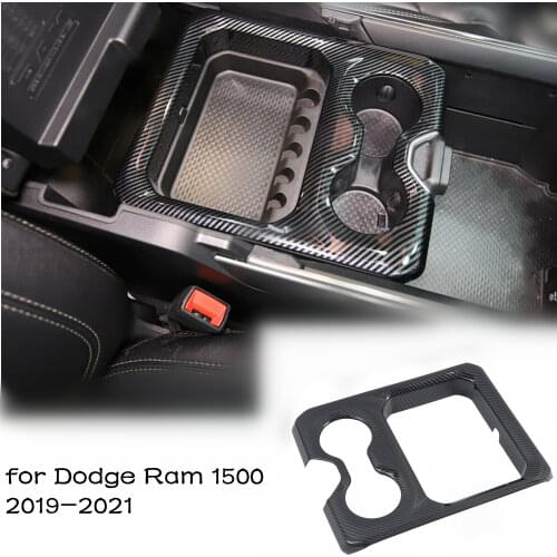 2019 2020 for Dodge Ram 1500 Interior Accessories ABS Carbon Fiber Front Water Cup Holder Cover Trim Car Styling