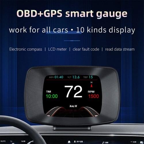 Car OBD GPS Multi-function Gauge Head-Up Display HUD Speedometer RPM Alarm