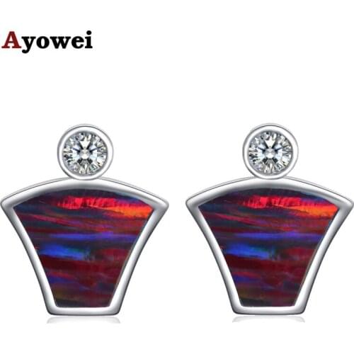 Ayowei Brown Fire Opal party Gift for girl Silver Stamped Stud Earrings Fashion Jewelry OE722A